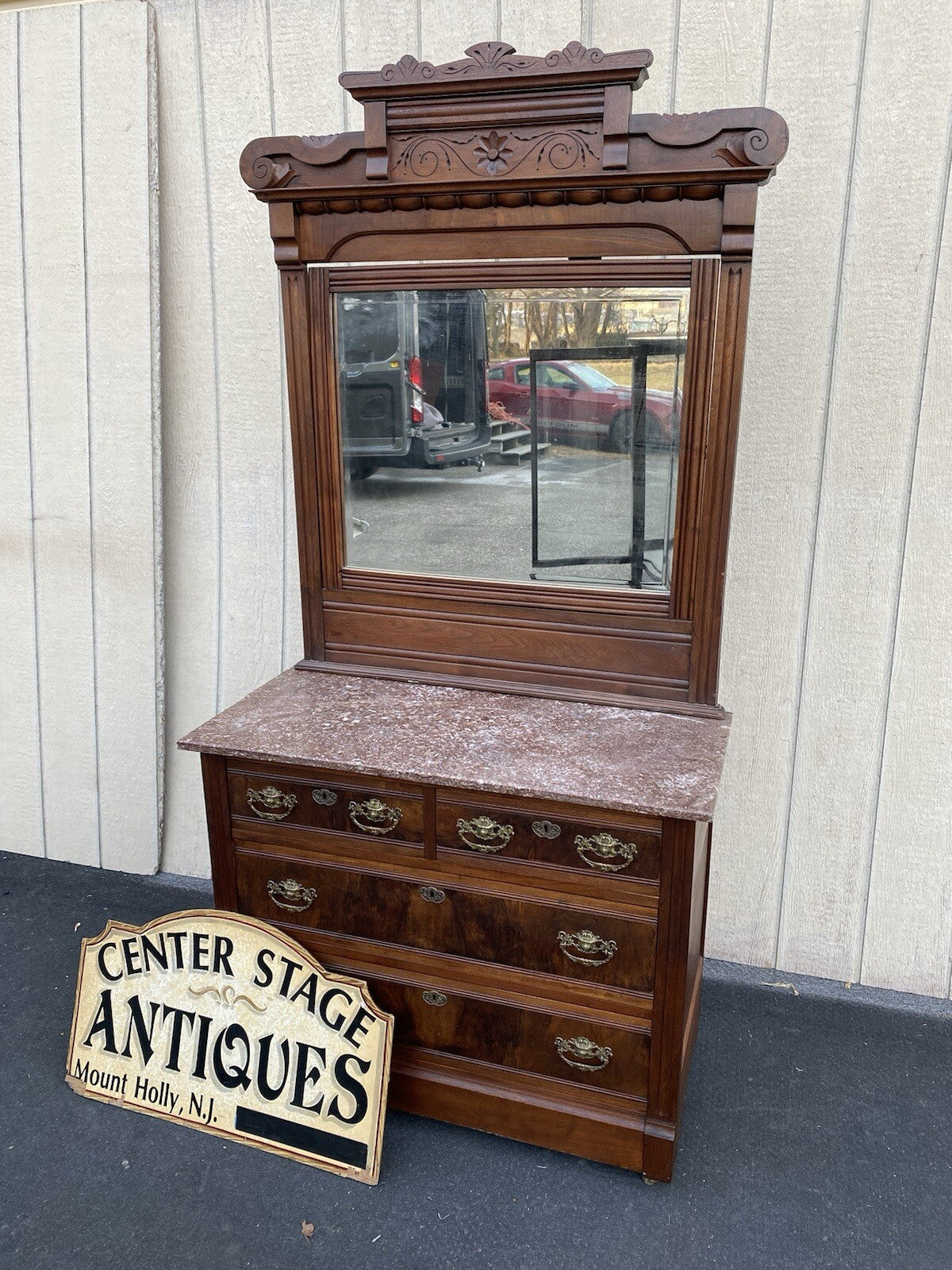 66120   Antique Victorian Marble Top Dresser with Mirror