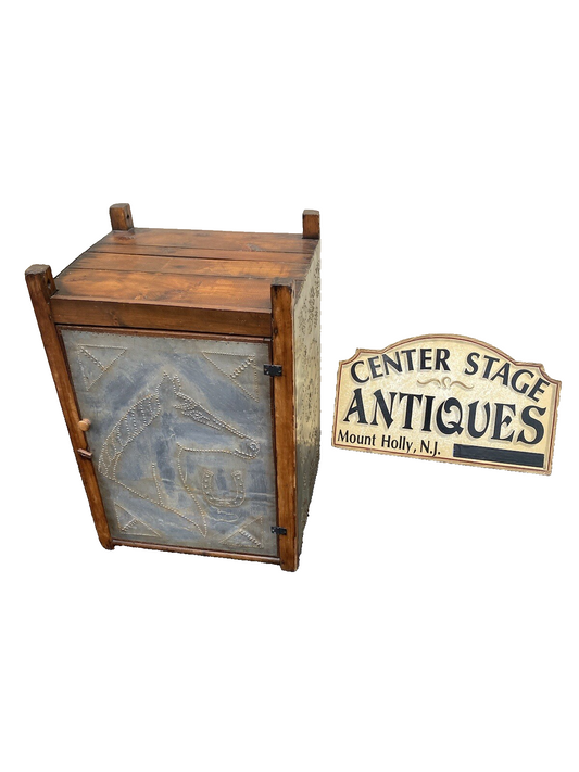 64589 Antique Pie Safe Punched Tin Horse Design