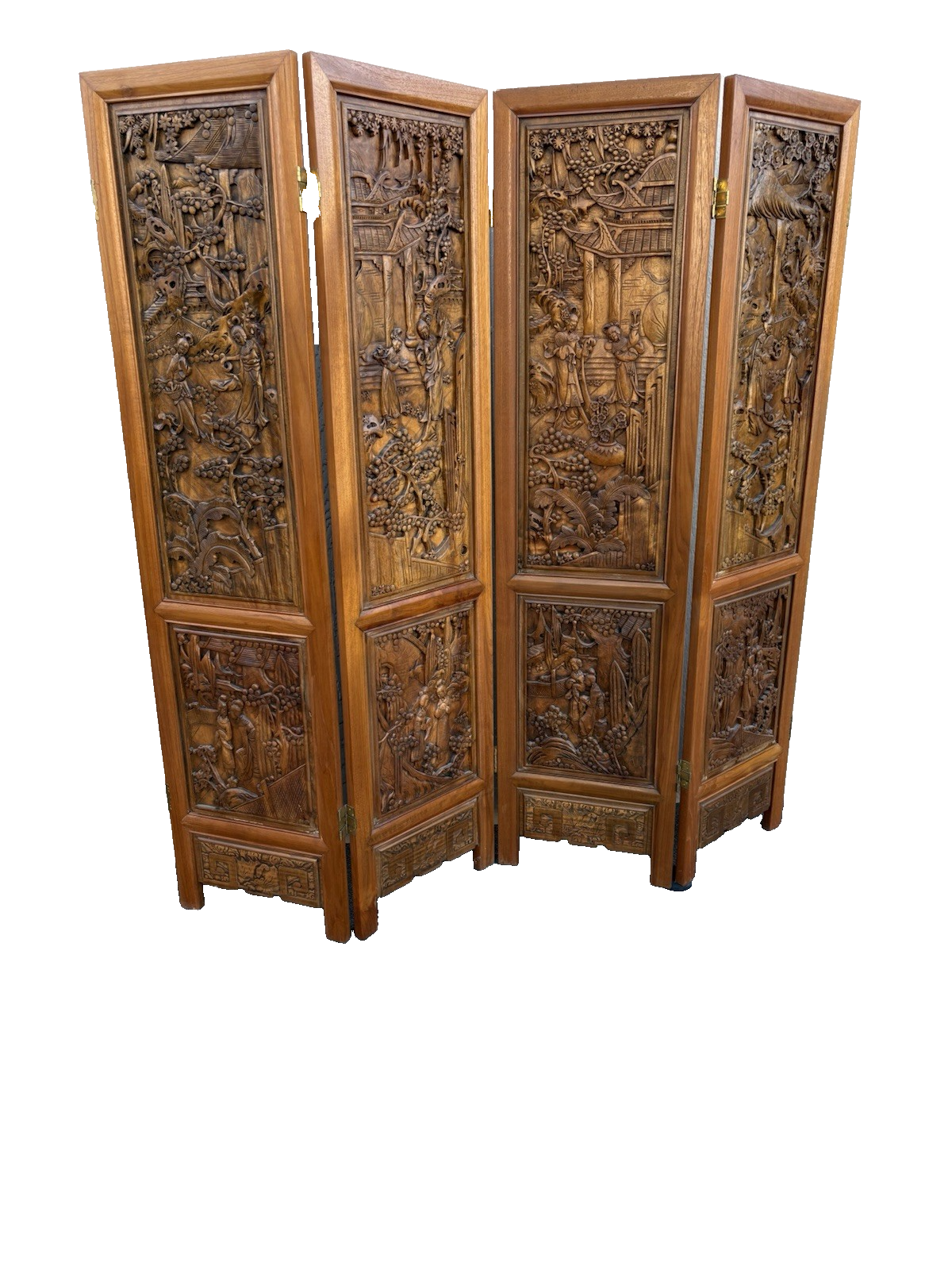 67013 Custom Hand Carved 4 Section Room Divider Screen