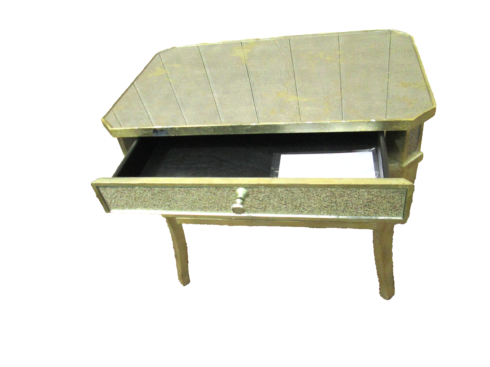 54541 Mirrored MID CENTURY Modern Glass Lamp Table Stand w/ Drawer Nightstand