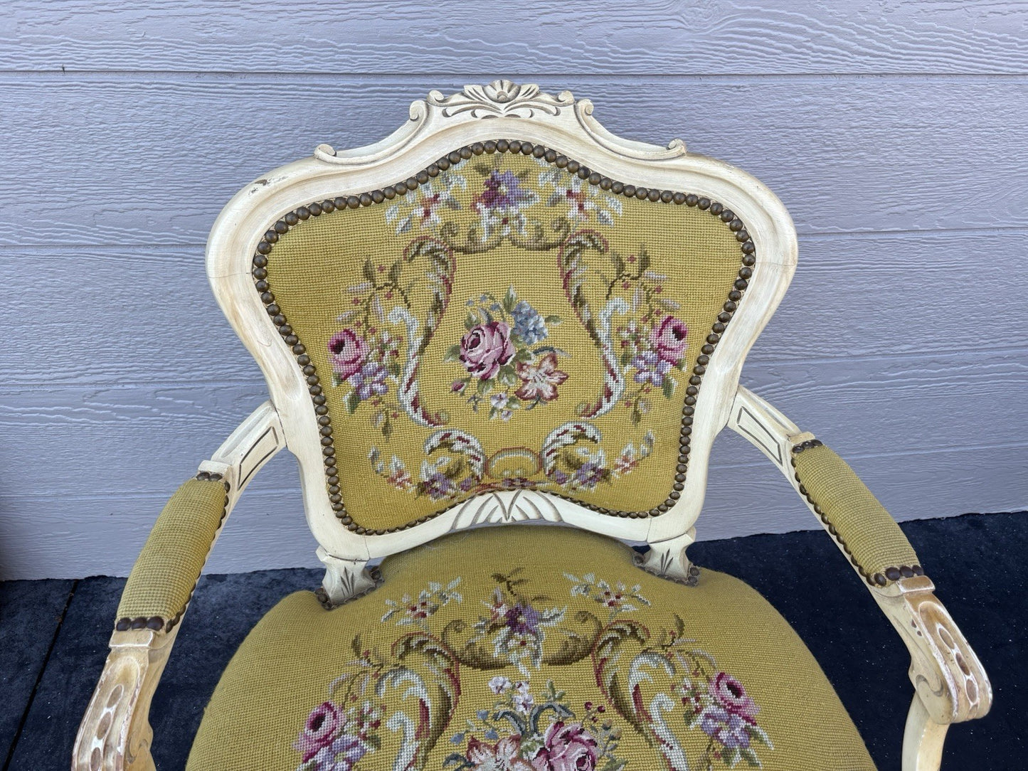 61829  Quality Floral Needlepoint Armchair Chair