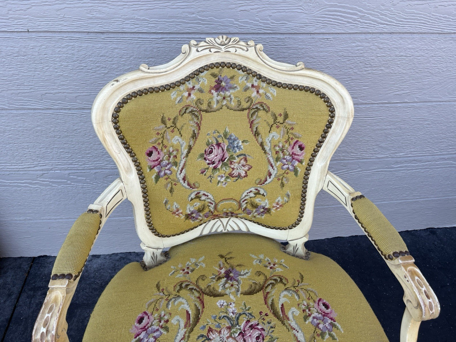 61829  Quality Floral Needlepoint Armchair Chair