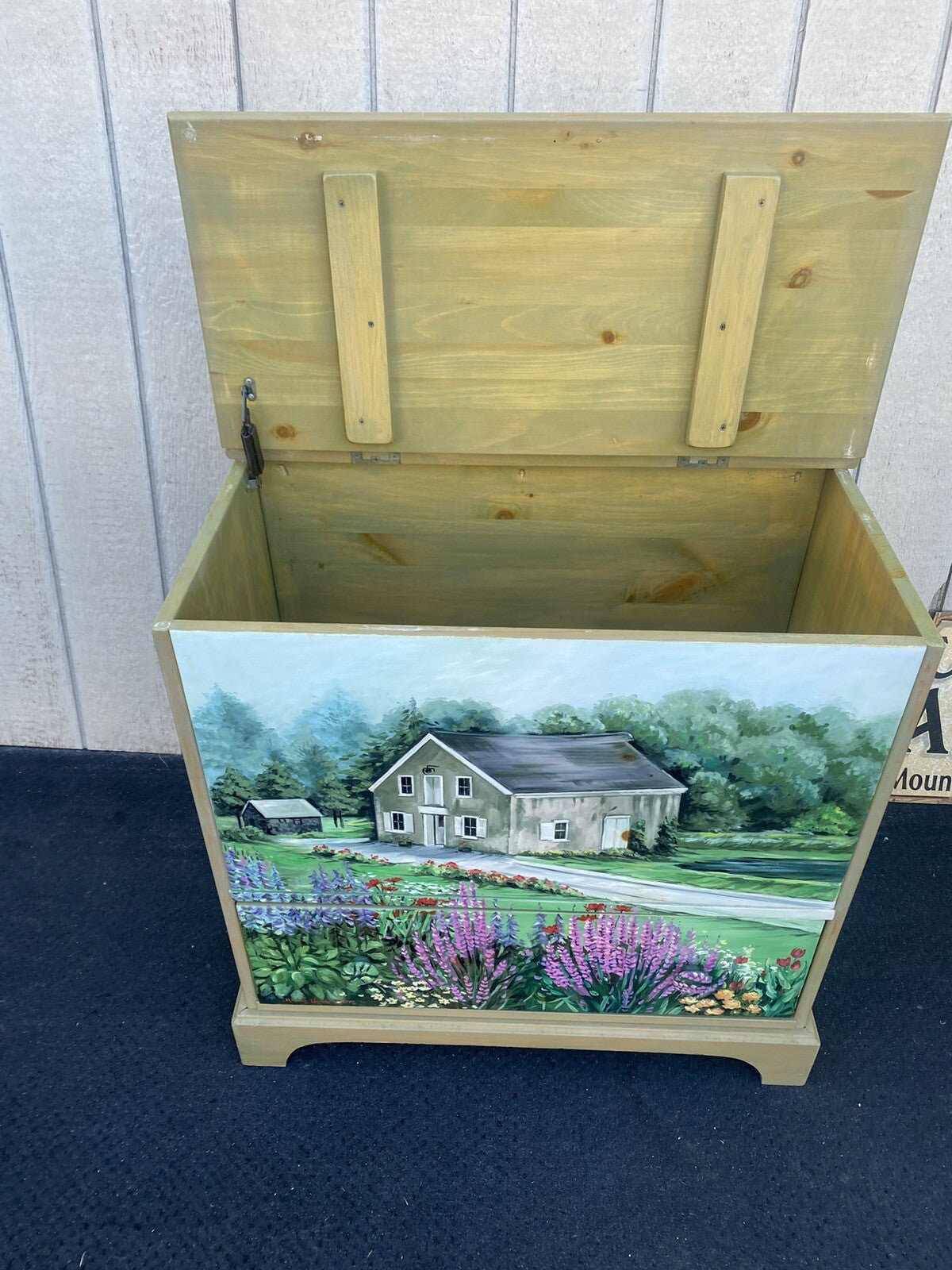 65085 Hand Painted Artist Signed Blanket Storage Chest w/ Drawer