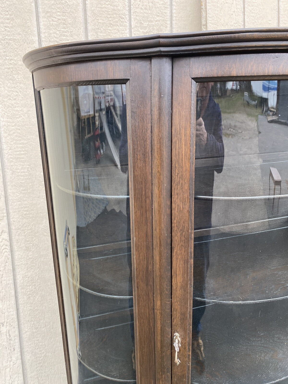 65261  Oak Victorian  Bow Glass China Cabinet Curio