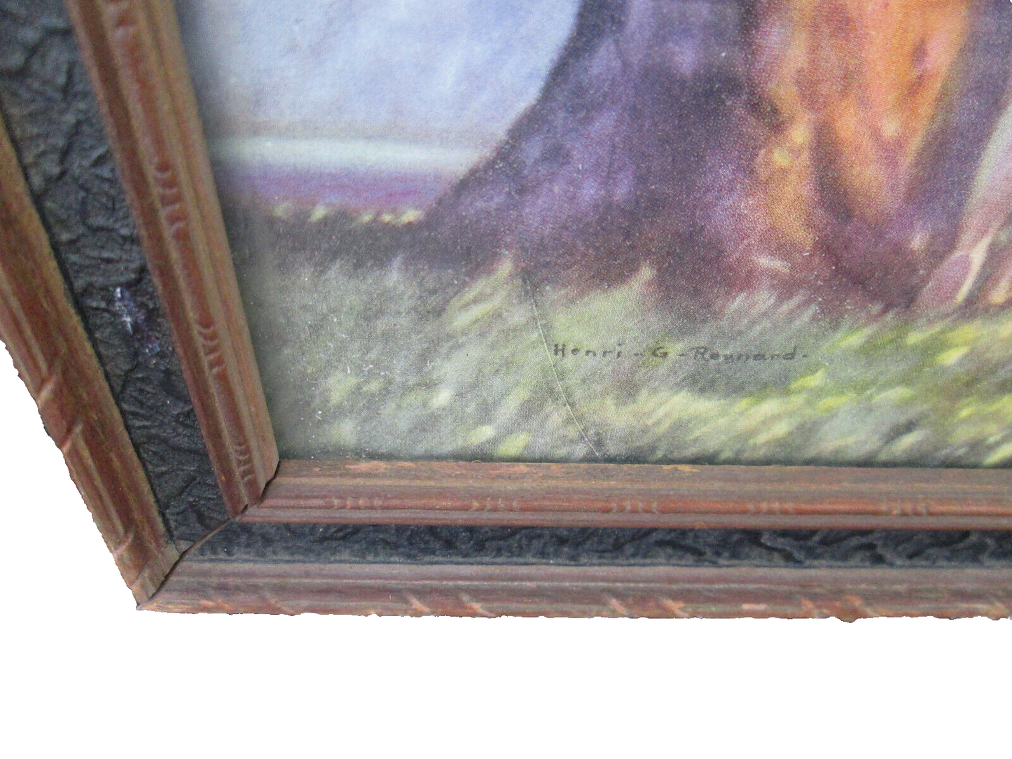 39728 Antique Reynard Print in Fancy Deco Picture Frame