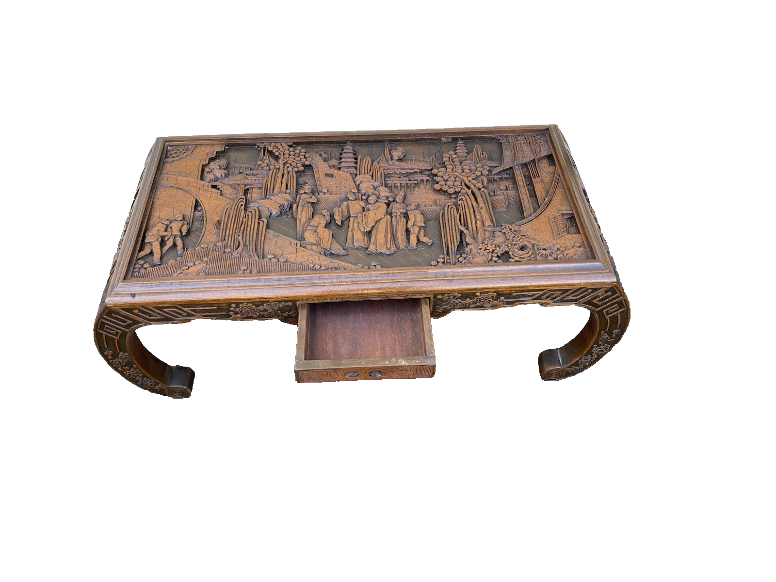 66349 Oriental Hand Carved Coffee Table Stand w/ drawer