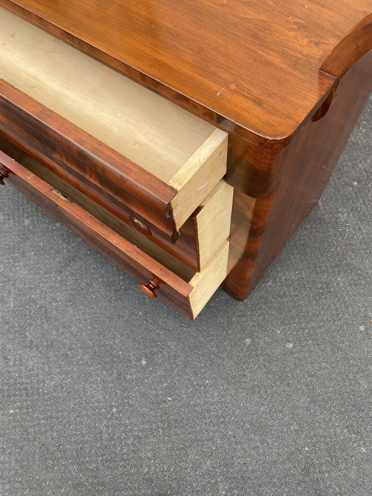 65494 Burled  Mahogany Washstand Dresser Chest With Towel Bars