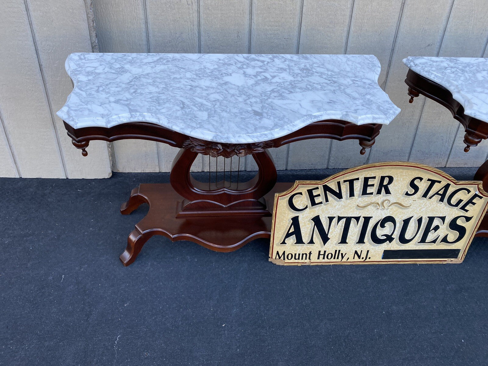 66048 + 66049   PAIR    of  Kimball ?? Marble top Console Table Stand s