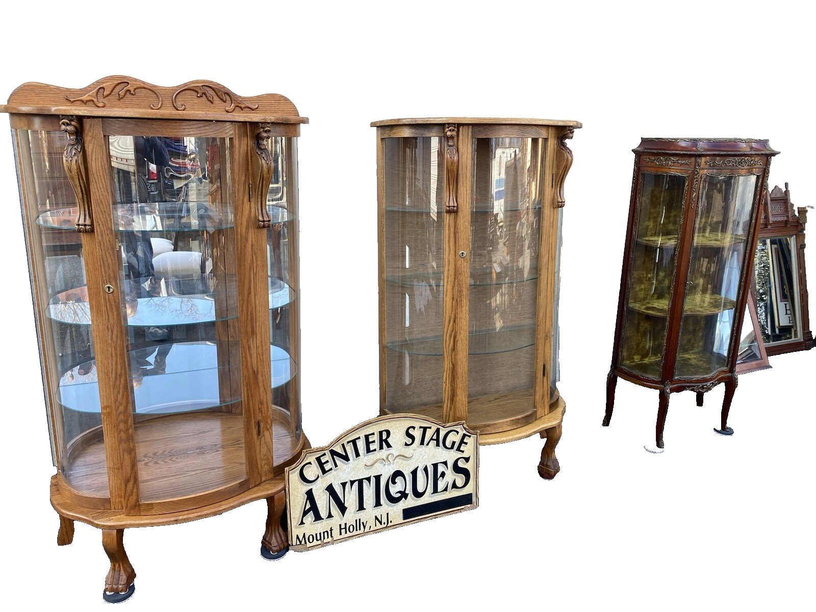 66252 Oak Lion Headed Bow Glass Curio China Cabinet