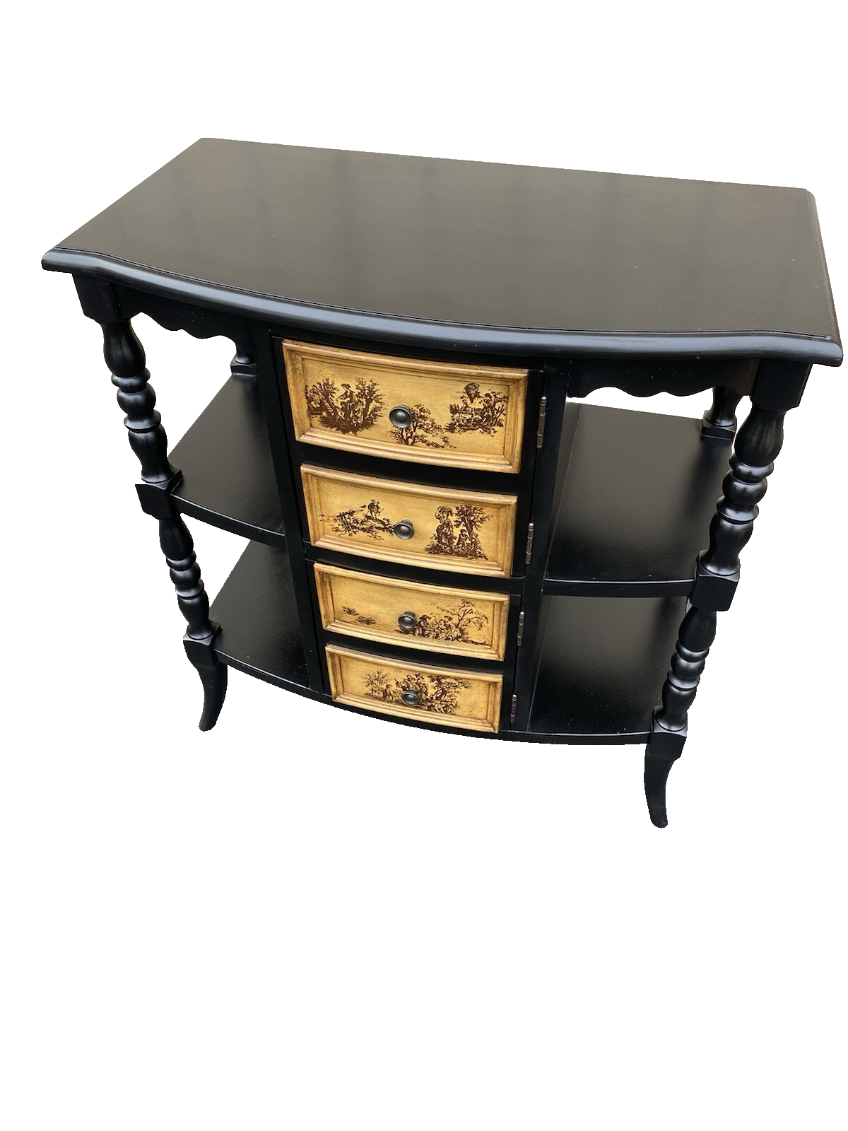 66147 Ebony Stenciled Decorator Shelf Sideboard Console Table Stand