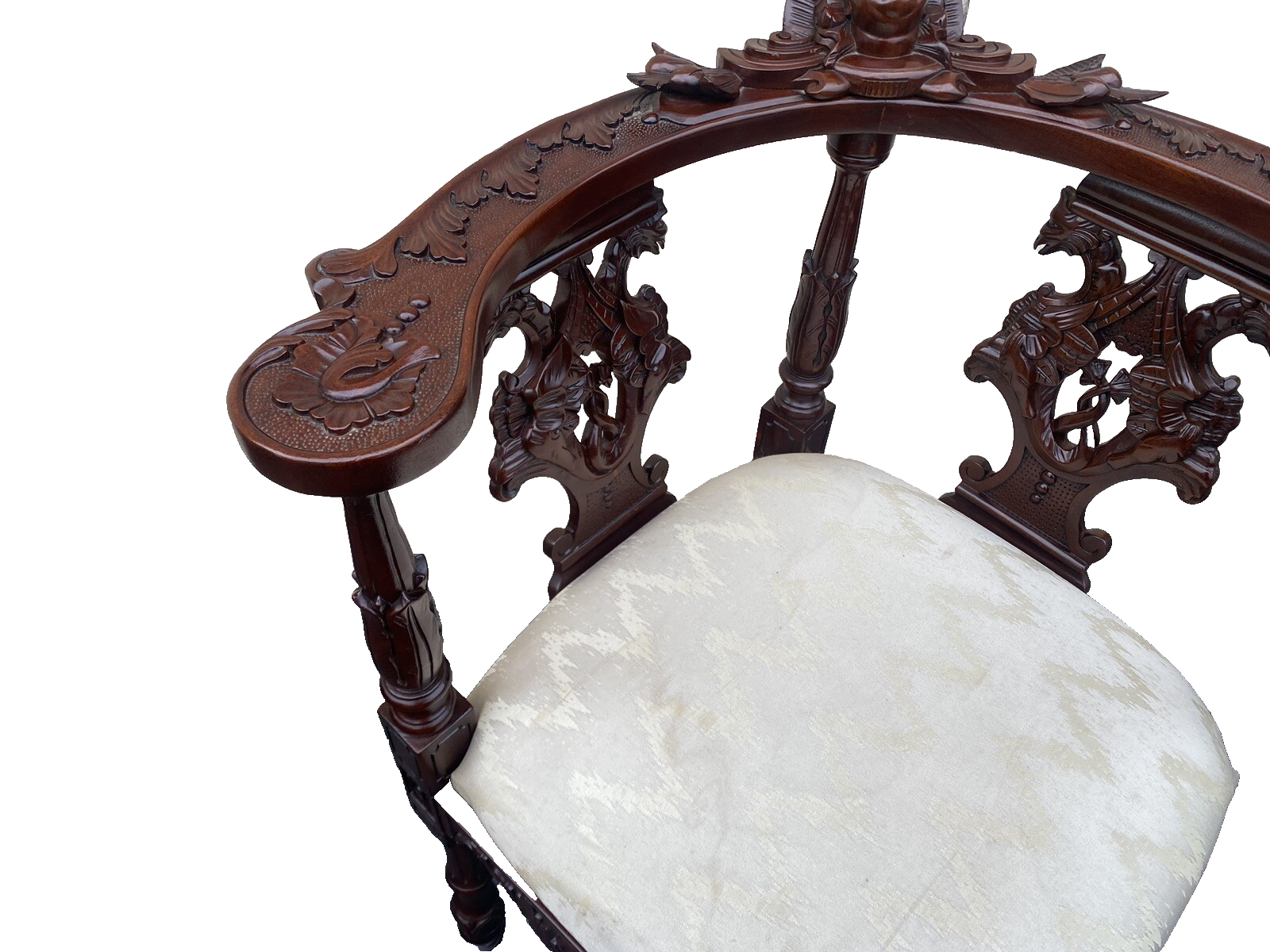 65855 Fancy Hand Carved Mahogany Figural Corner Chair