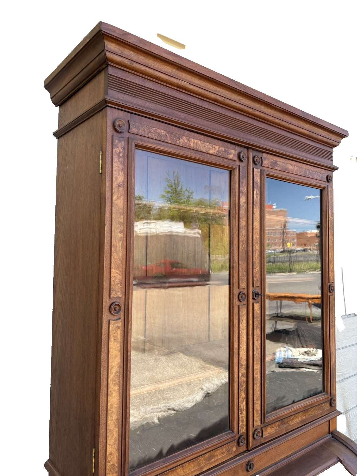 66644 Antique Victorian Walnut Cylinder Desk with Bookcase Top