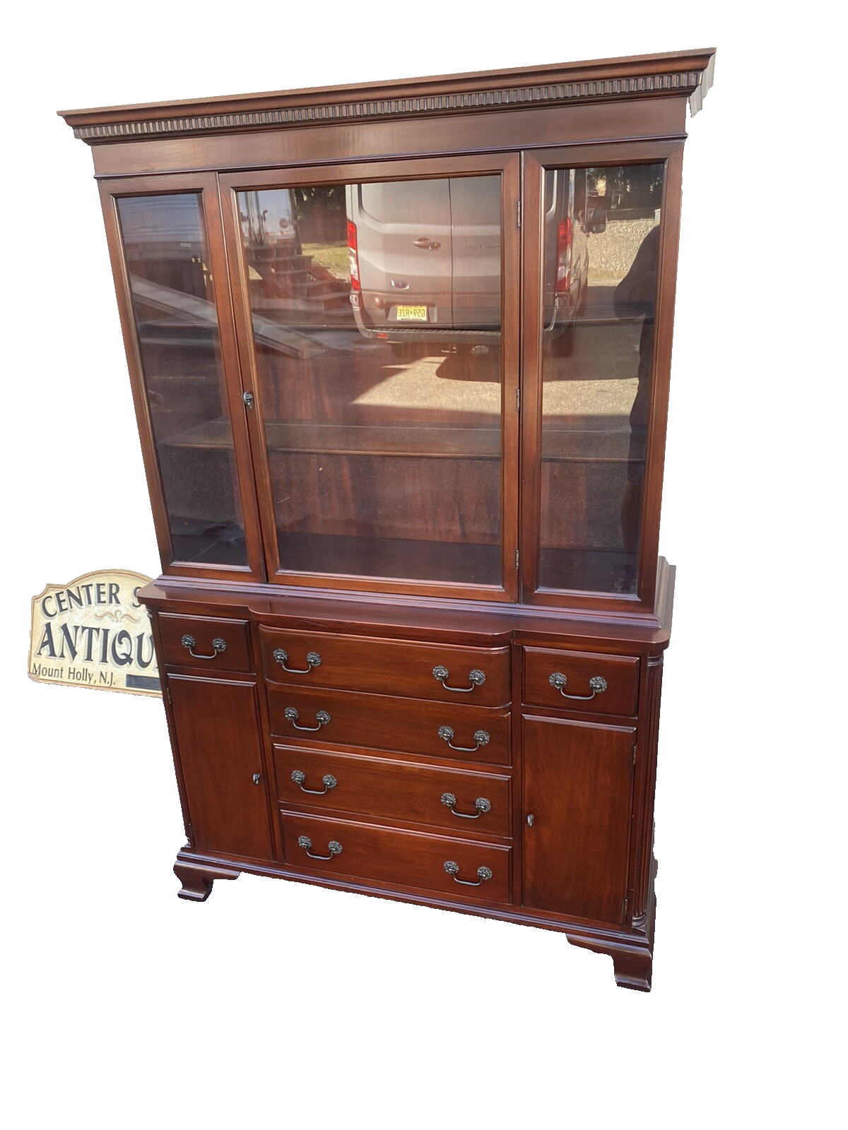 66021  Antique Solid Mahogany Breakfront China Cabinet