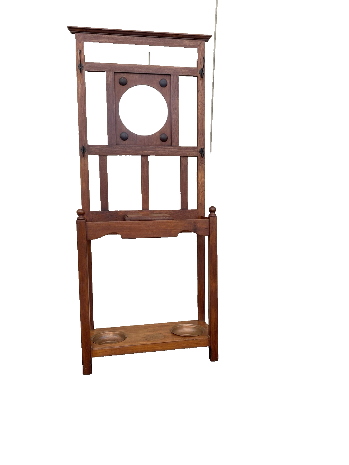 66600 Antique Victorian Hat Rack Hallseat w/ Mirror + Umbrella Stand