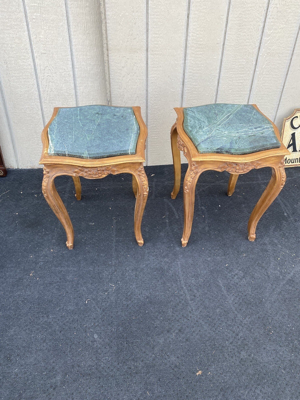64825 Pair Marble Top Lamp Table Stand s