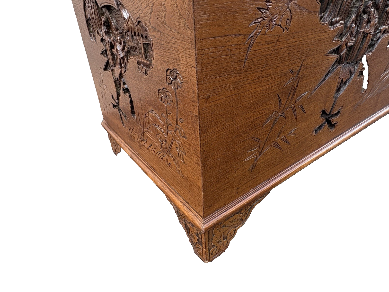66999  Asian Oriental Hand Carved  Mahogany Storage Trunk