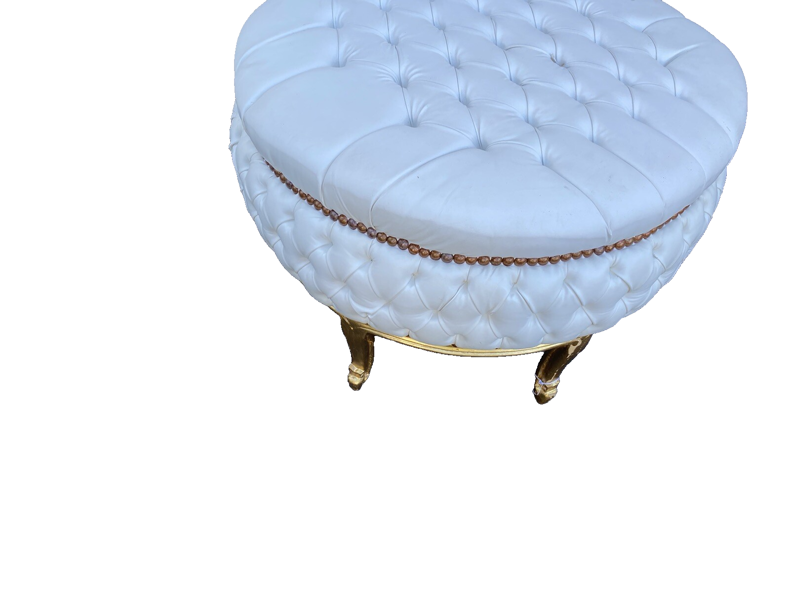 65422  Round Decorator Tufted Ottoman with Gold Legs
