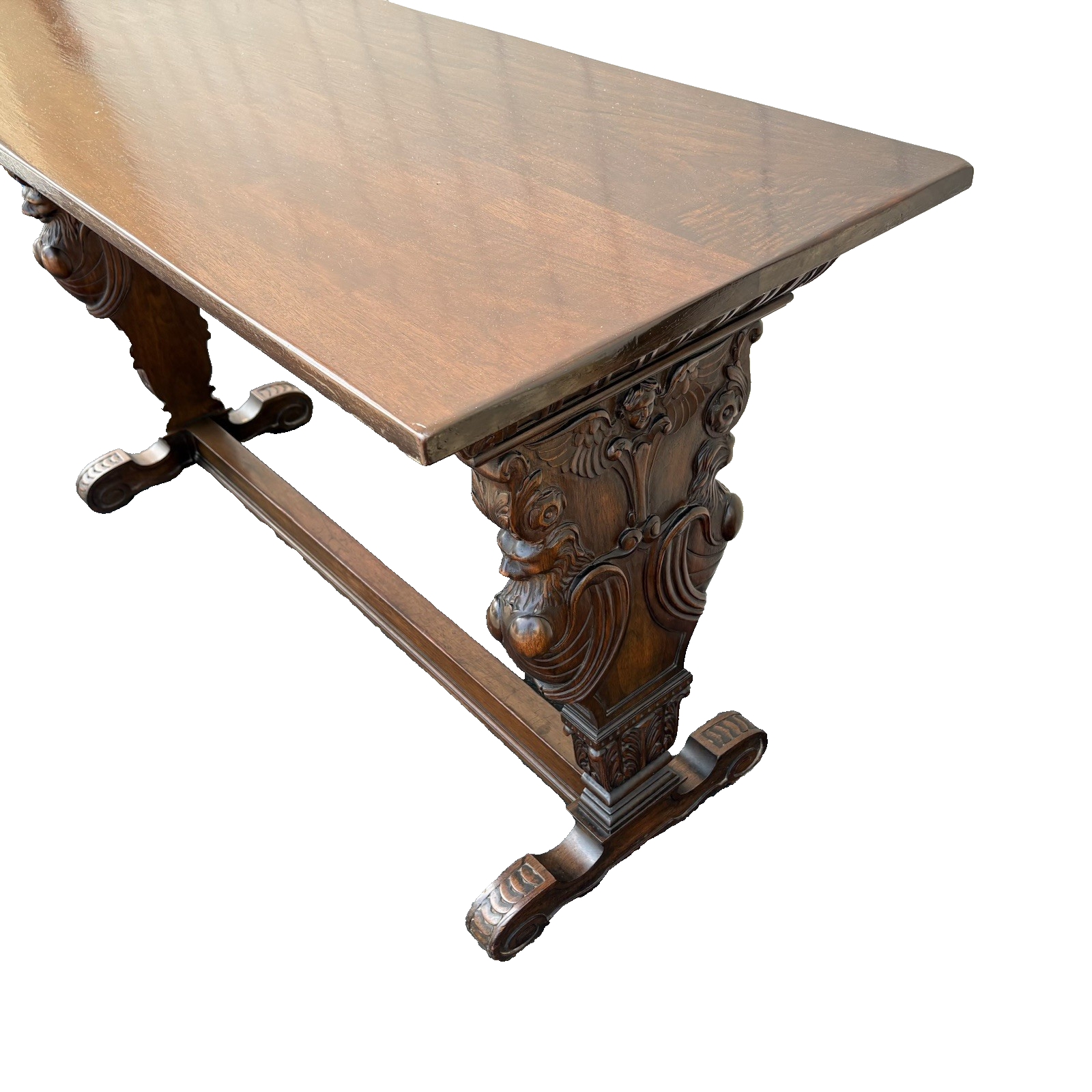 65236   Antique Solid Mahogany Hand Carved Figural Gryphon  Sofa Table Sideboard