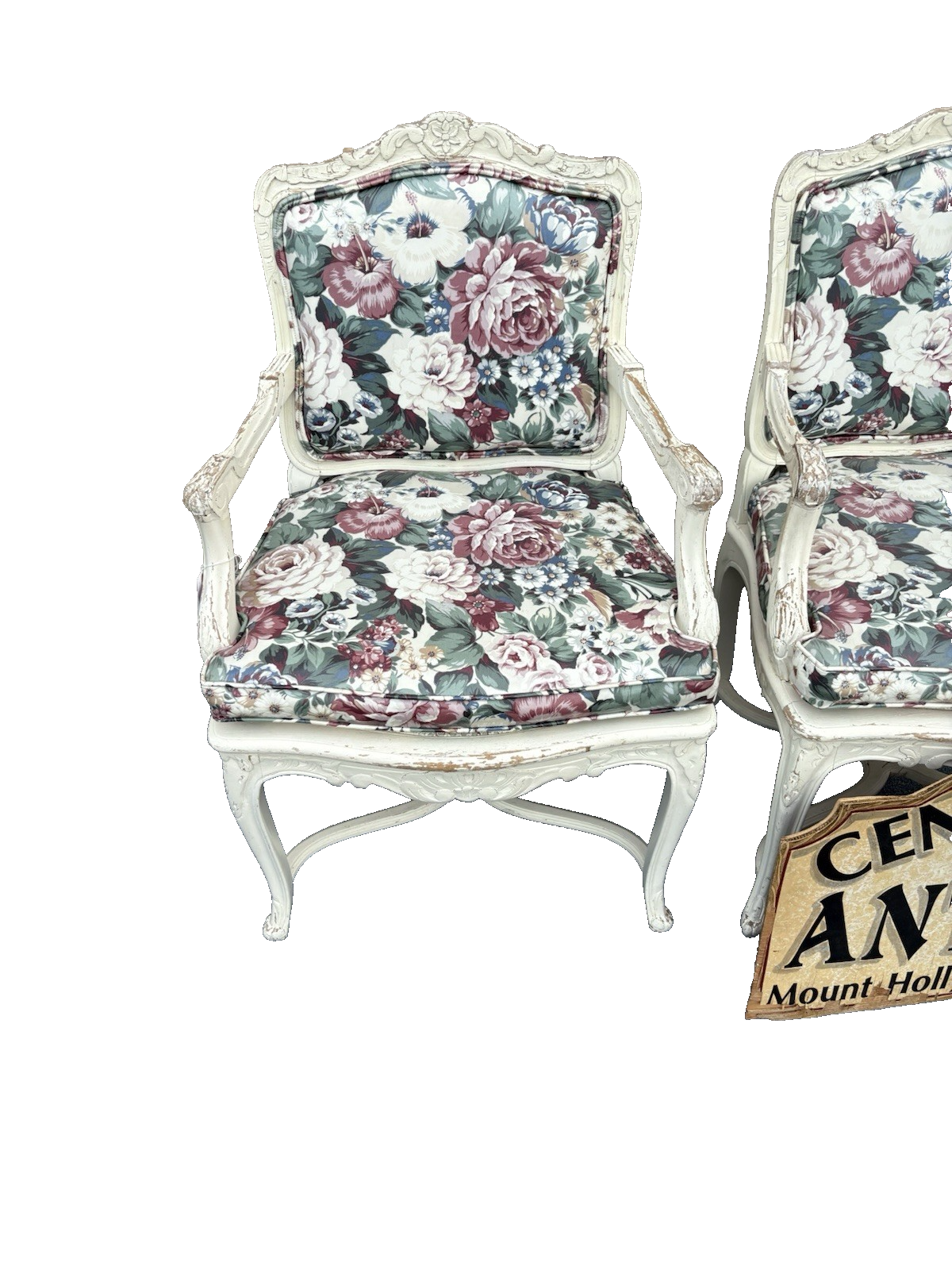 60612 PAIR of Romantic Shabby BERGERE Floral Armchairs with Factory White Finish