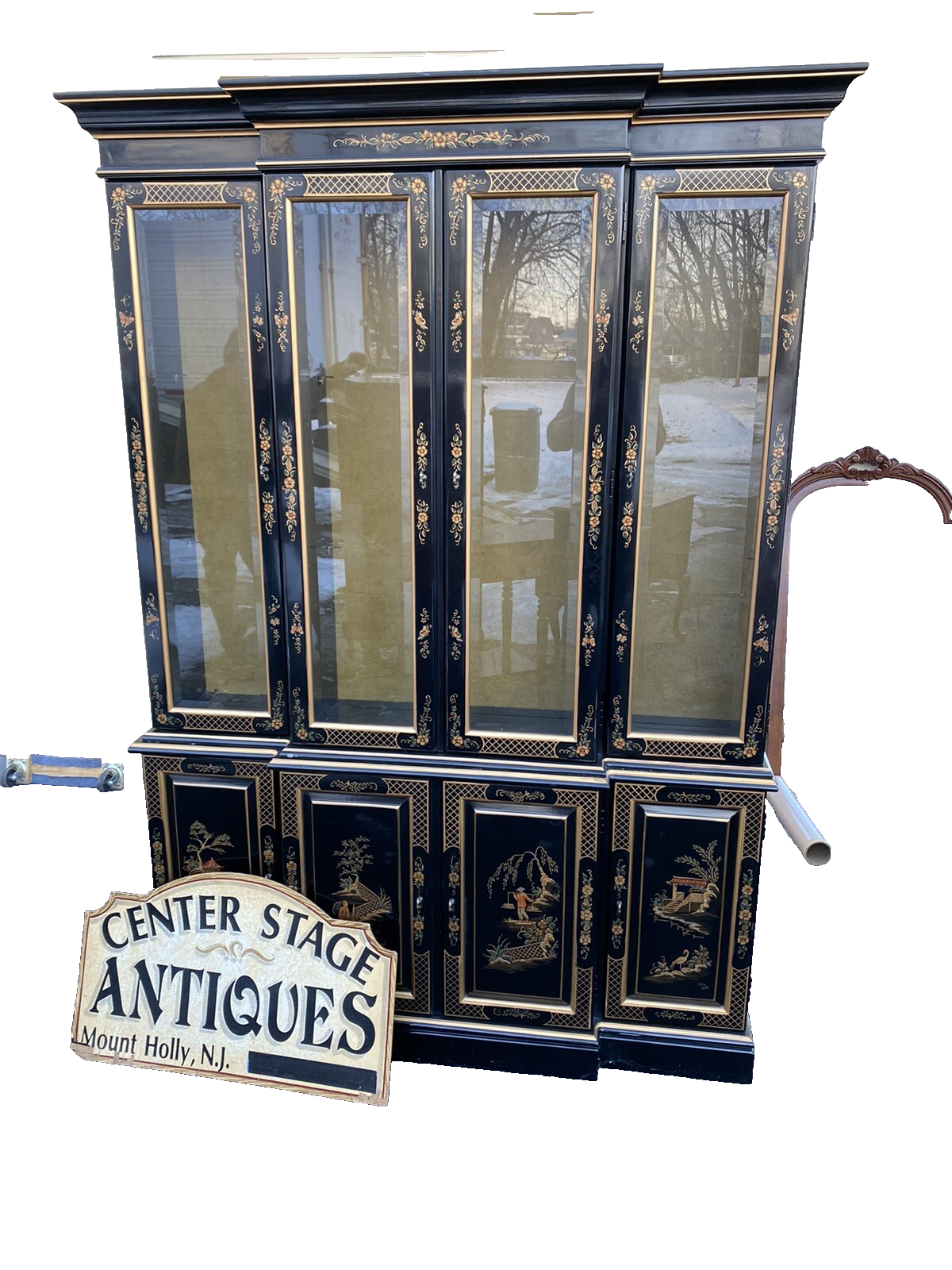 66268  ETHAN ALLEN Oriental Breakfront Curio Cabinet