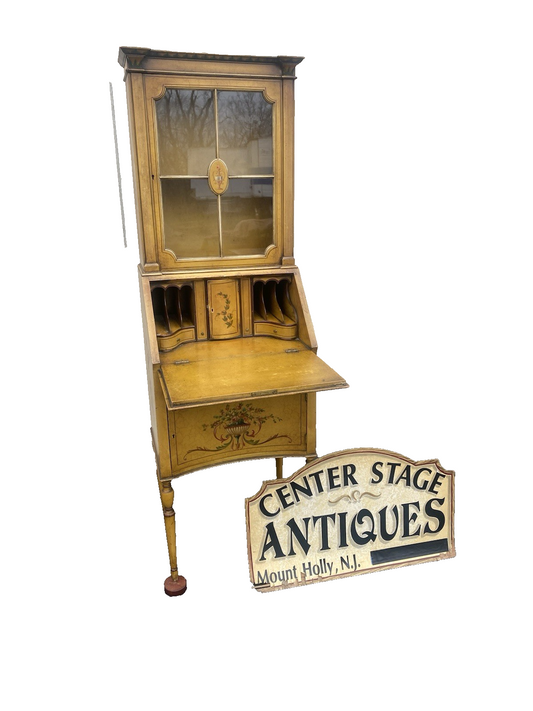 66525 Decorator Hand Painted Secretary Desk with Bookcase Top
