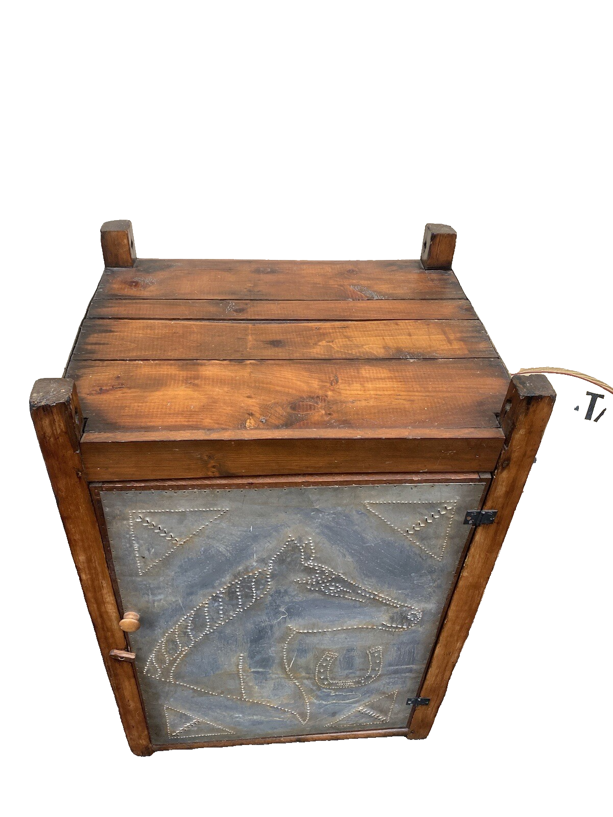 64589 Antique Pie Safe Punched Tin Horse Design