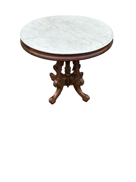 66943 Antique Victorian Walnut Marble Top Lamp Table Stand
