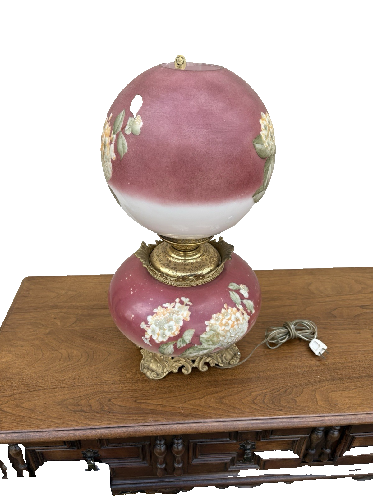 66594  Antique Gone With The Wind Electrified Oil Lamp