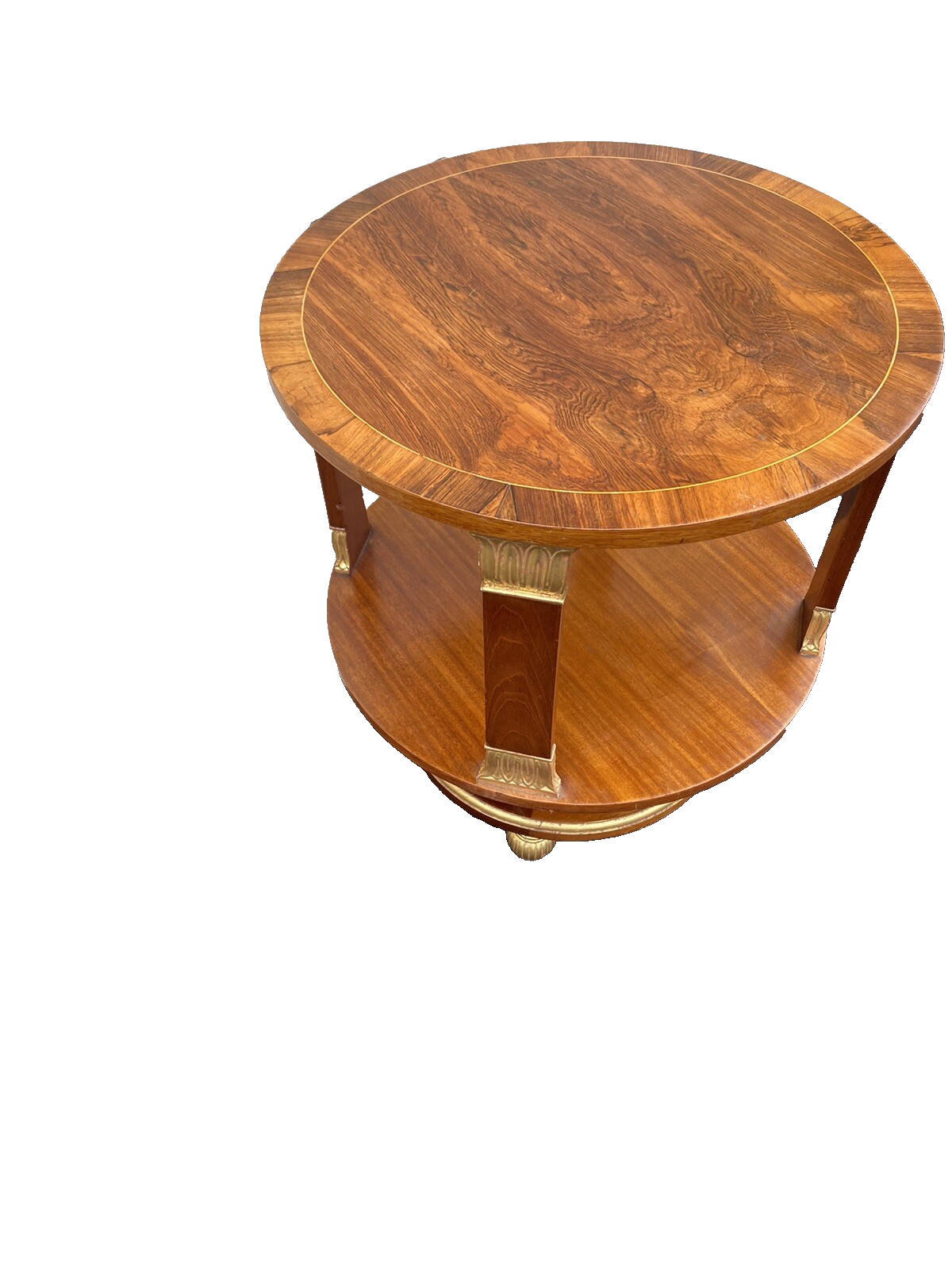 65467     Round Banded  Burled Mahogany Lamp Table Stand