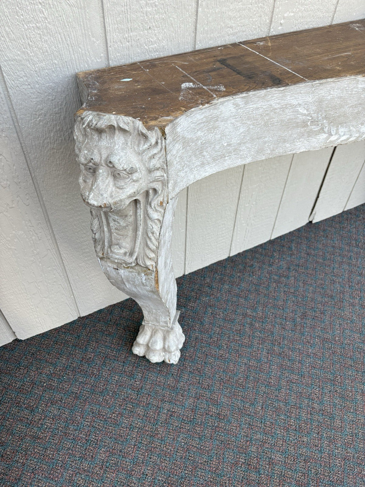 00001 Antique Victorian Oak Fireplace Mantle Mantel with Lion Heads