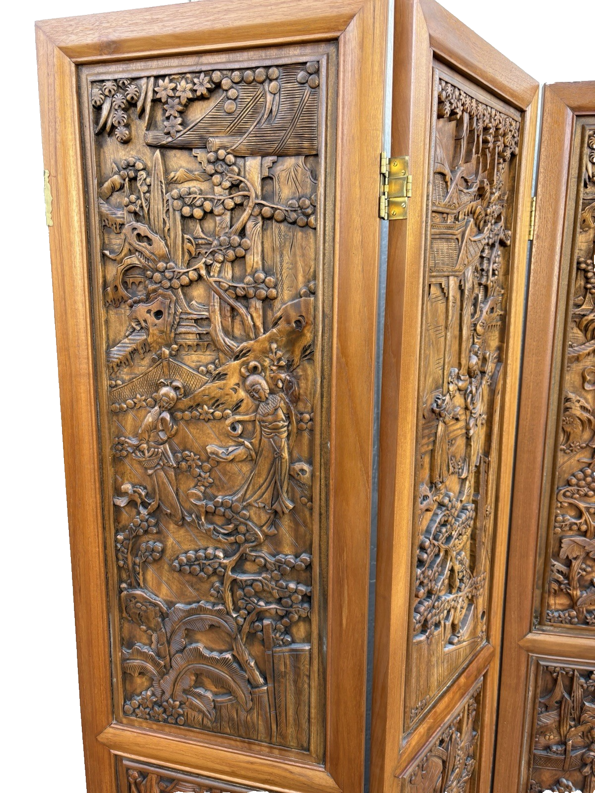 67013 Custom Hand Carved 4 Section Room Divider Screen