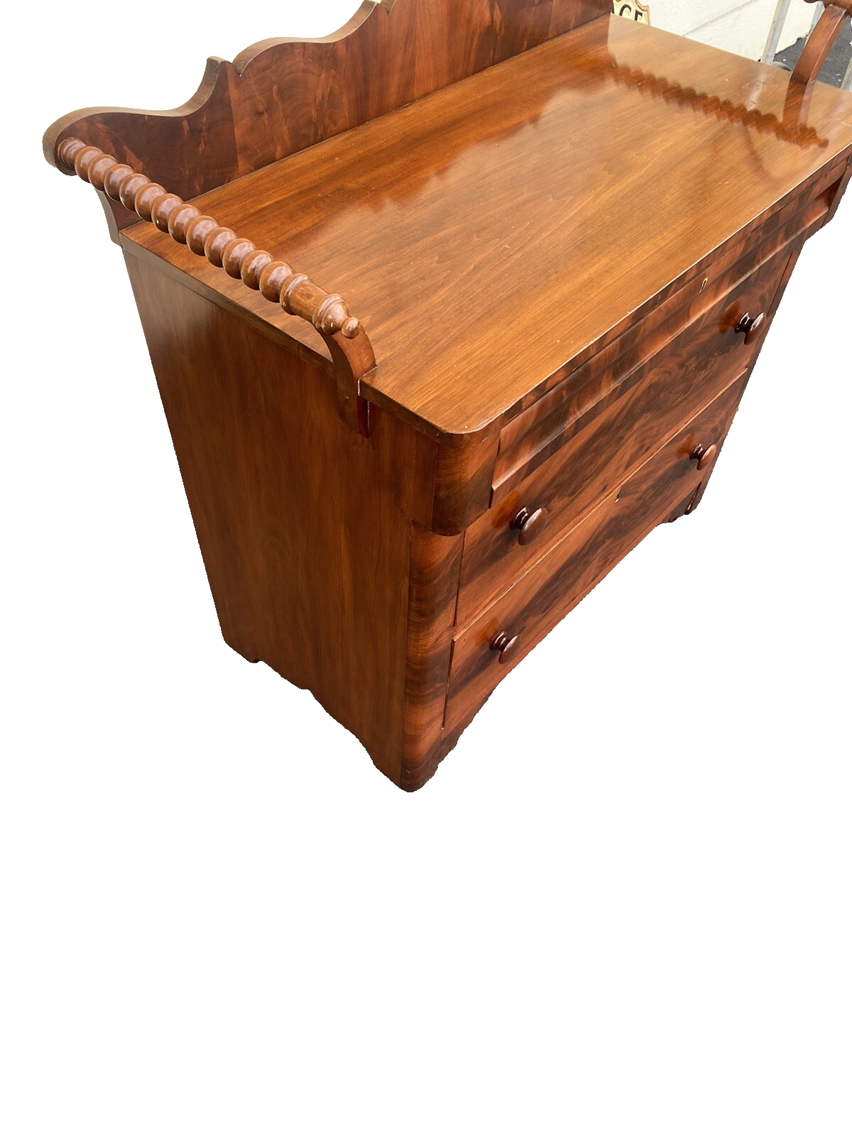 65494 Burled  Mahogany Washstand Dresser Chest With Towel Bars