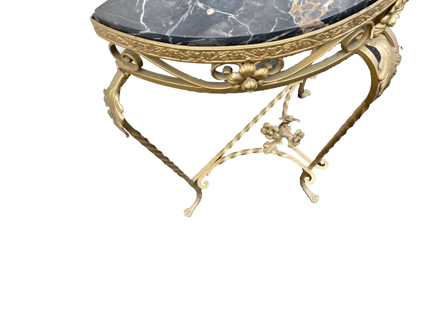 65634    Marble Top Decorator Iron Demilune Console Table Stand