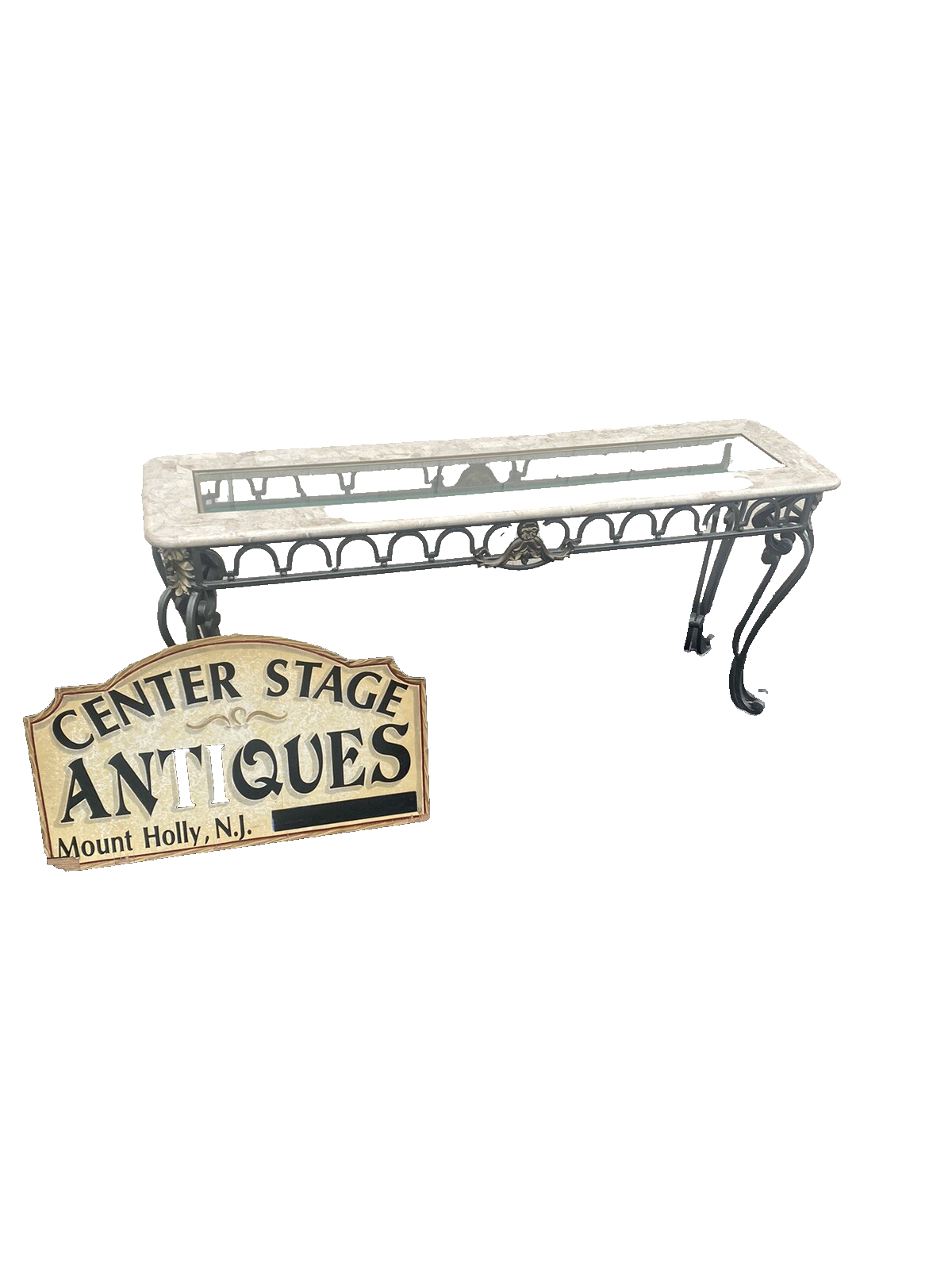 65883 Modern Marble Top Console Table with Glass Insert