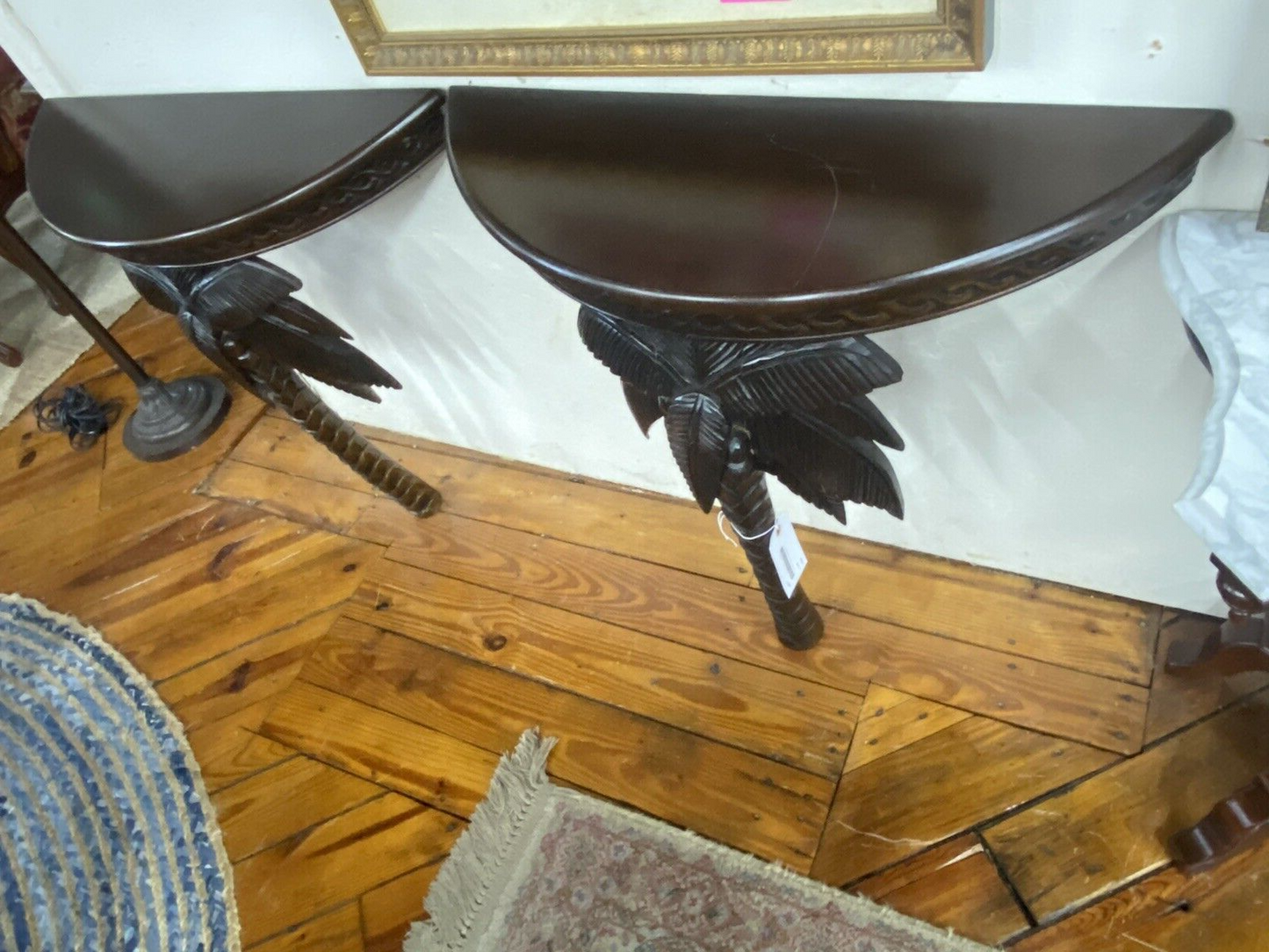 65312 Pair Mahogany Palm Tree Wall Table Stand s