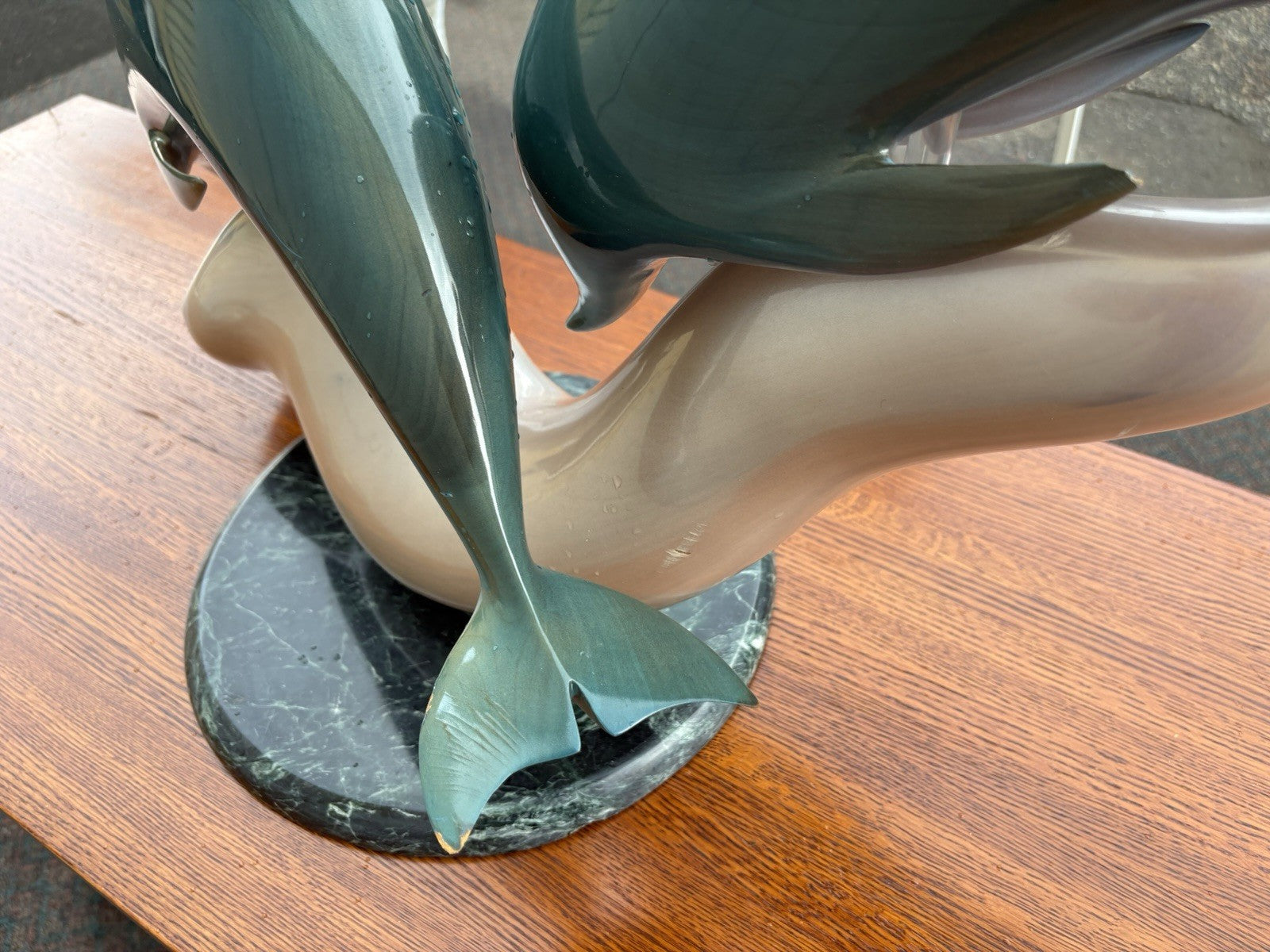 66971 Modern Dolphin Sculpture on Marble Base