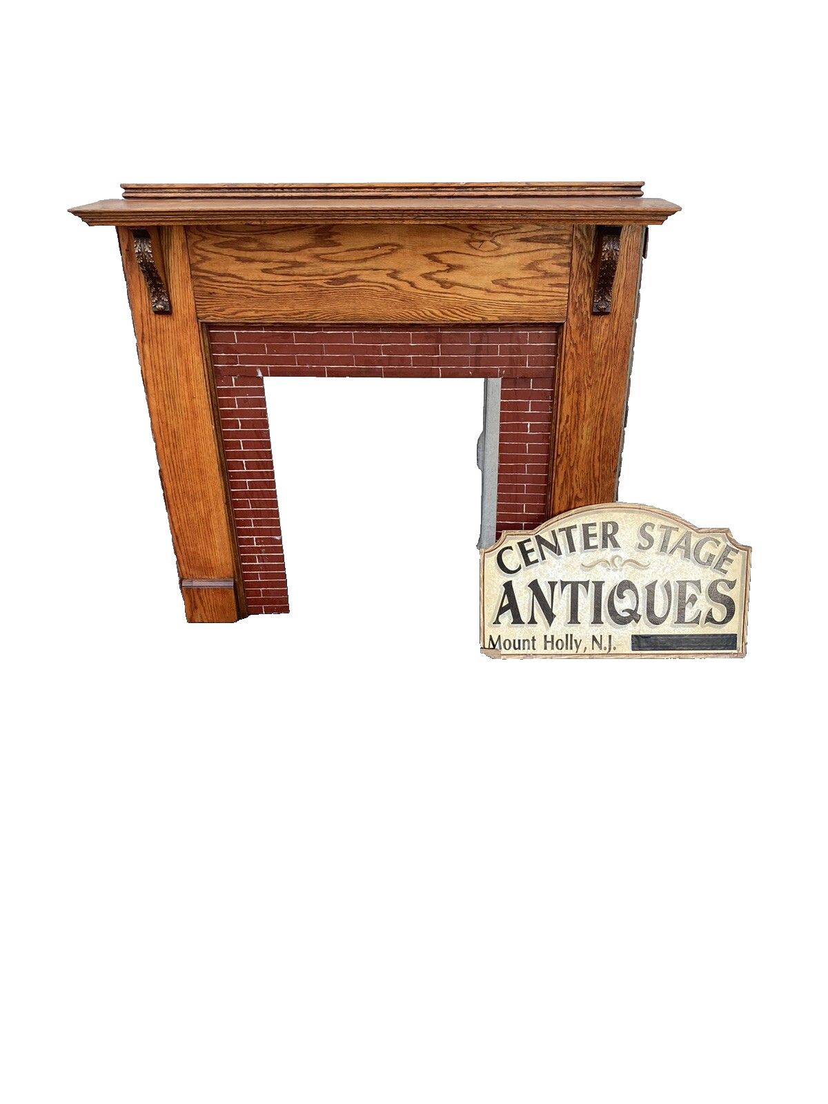 65926   Oak Fireplace Mantle with Brick Face Applied