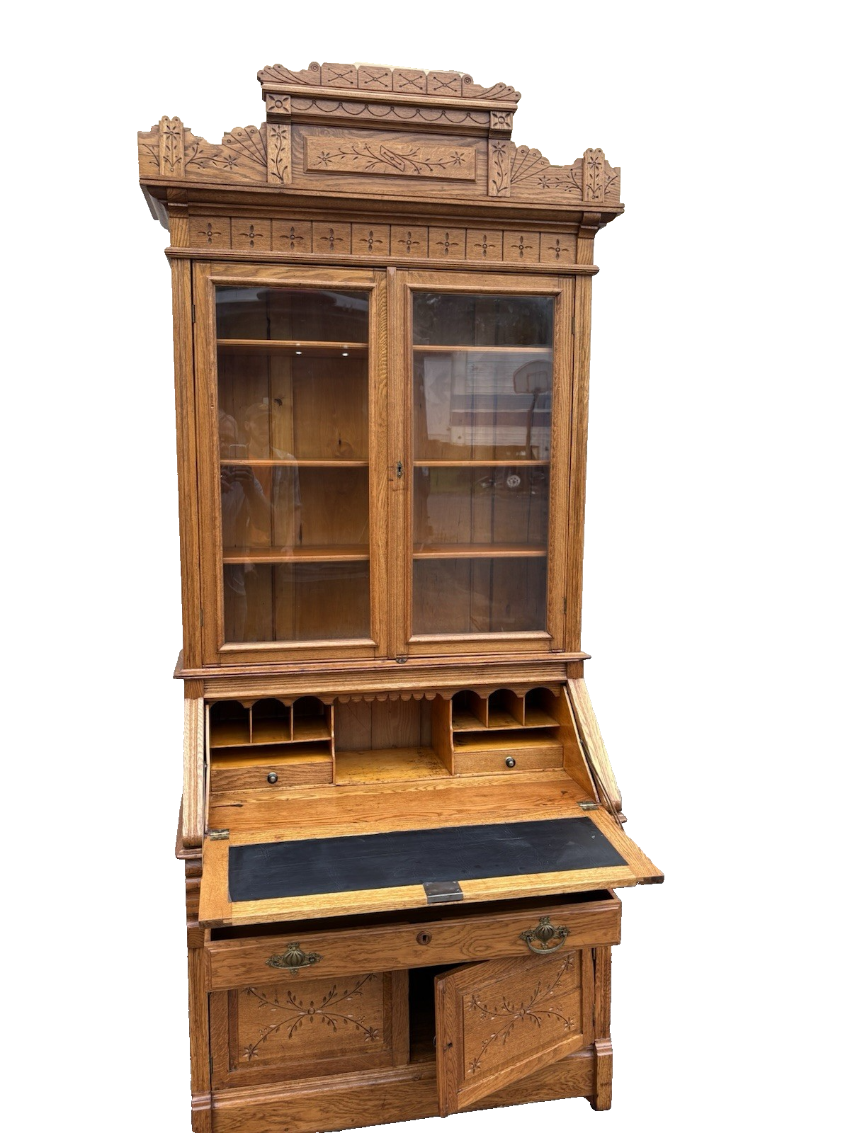 67028 Antique Victorian Oak Secretary Desk w/ Bookcase Top