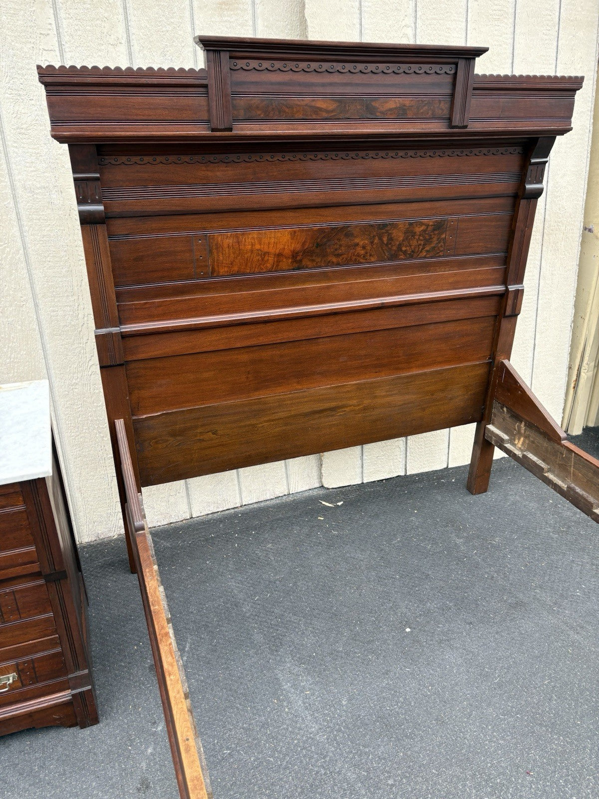 65728 Antique Victorian Bedroom Set Full Size Bed Dresser w/ Mirror + Washstand