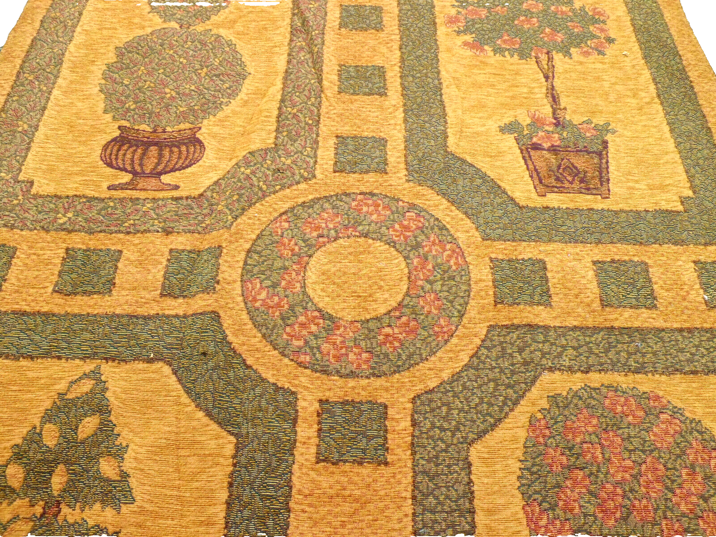 50416 Large Floral Tapestry Wall Decoration with Wood Rod  + Brass Finials