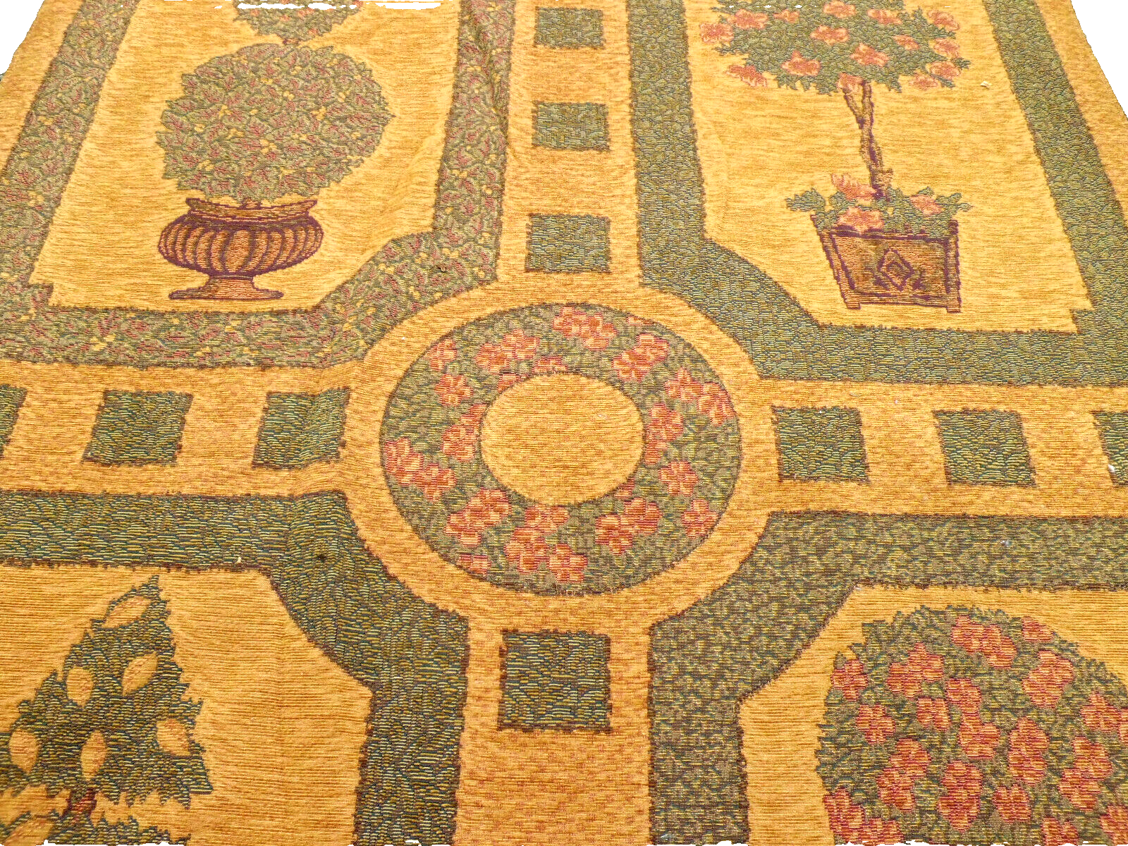 50416 Large Floral Tapestry Wall Decoration with Wood Rod  + Brass Finials