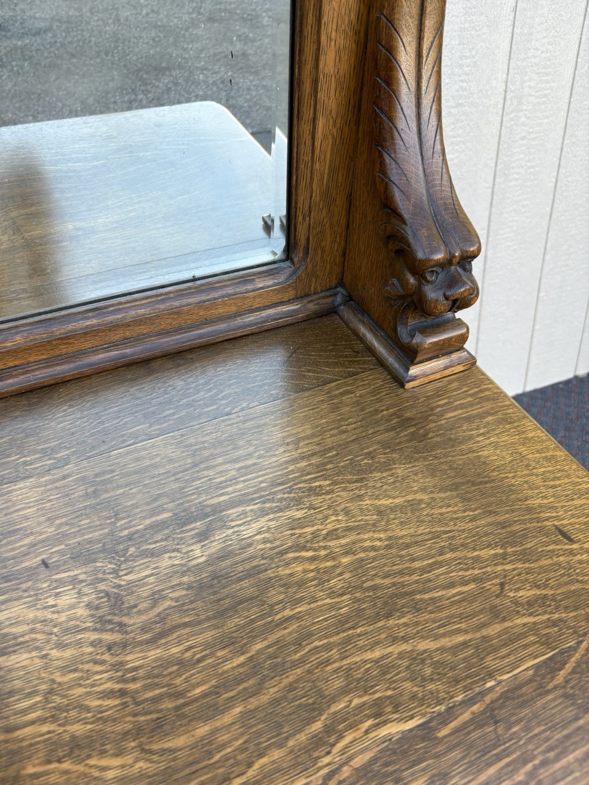 67012 Antique Victorian Oak Lion Head Buffet Sideboard Cabinet