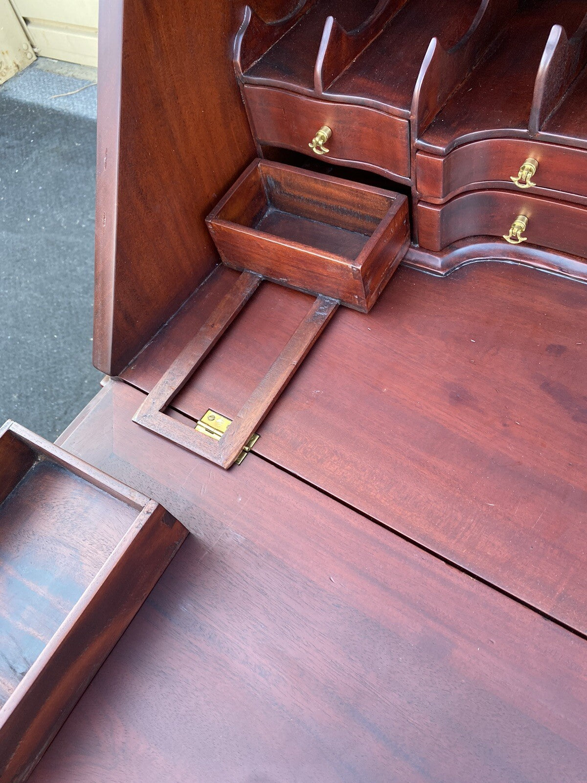 64897    Solid Mahogany 2 Piece Chippendale Secretary Desk w/ 2 Secret Drawers