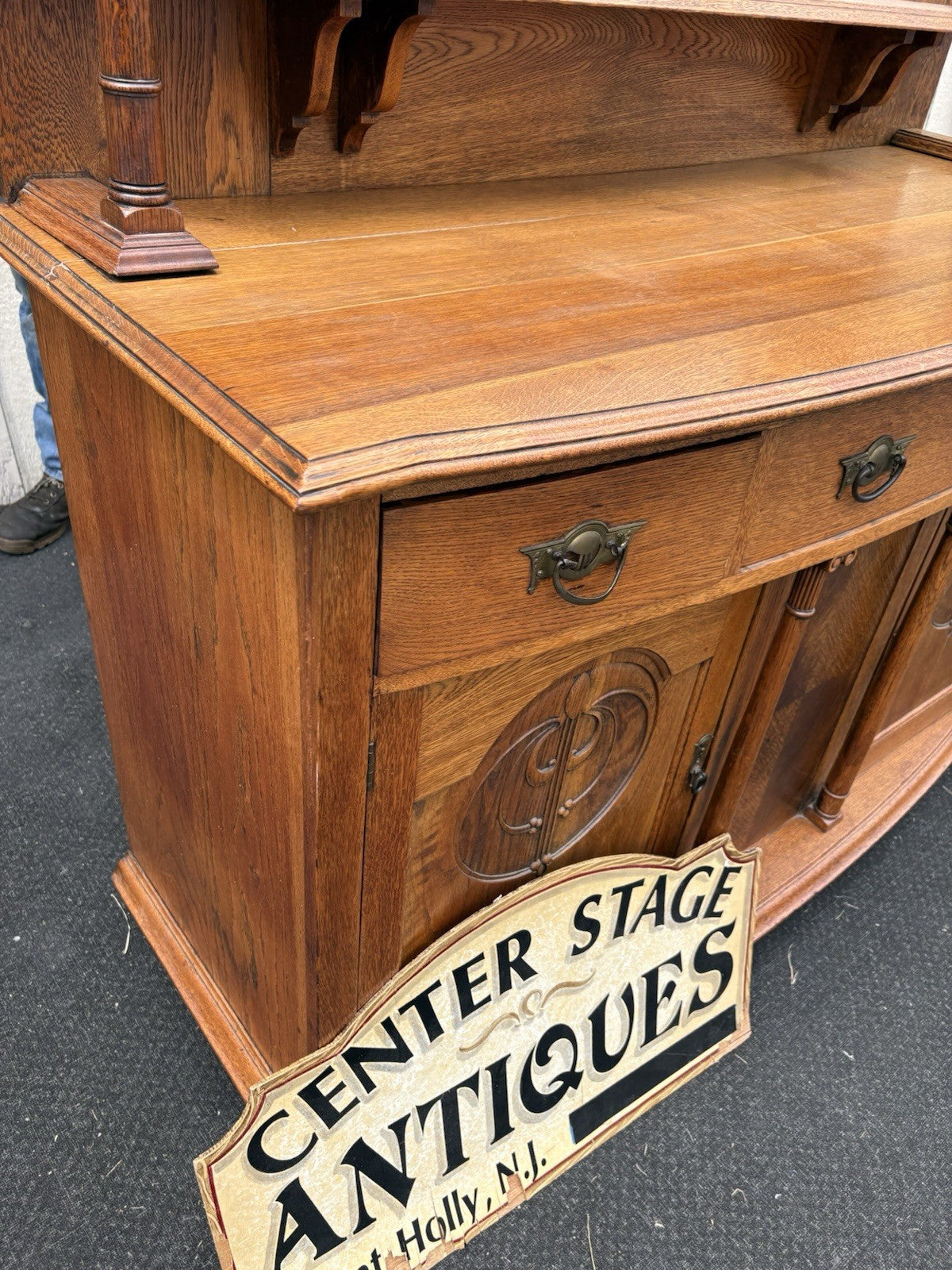 66739  Antique Victorian Oak Buffet Sideboard with Mirror