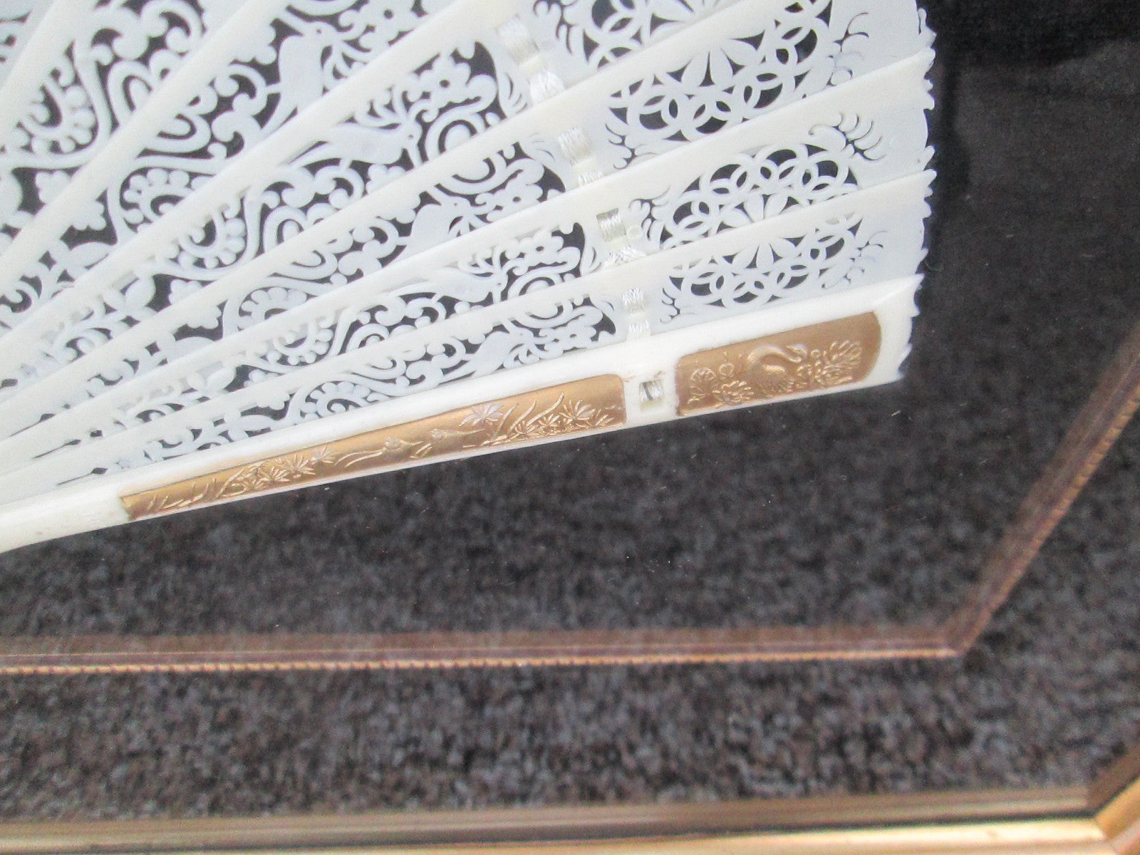 COL CW:    Decorative Celluloid Pierced Carved Fan in Frame