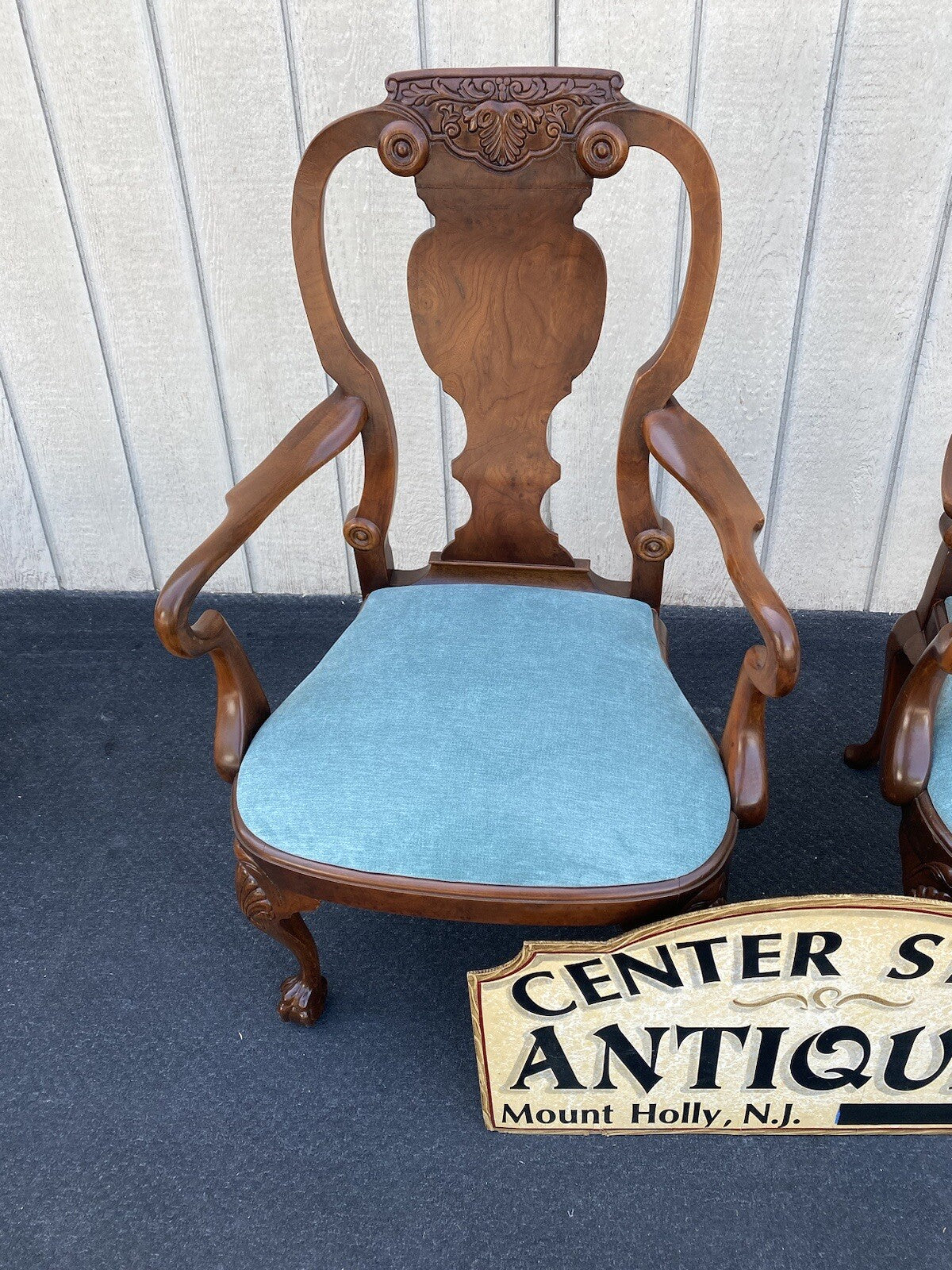 64506   Pair Burled  Mahogany Armchairs  Chair s