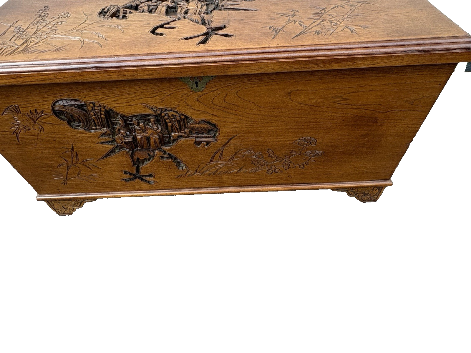66999  Asian Oriental Hand Carved  Mahogany Storage Trunk
