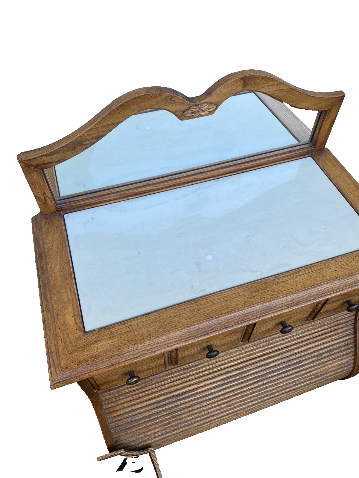 65039 Oak Marble Top Nightstand End Table with Tambor Door ROWE Furniture