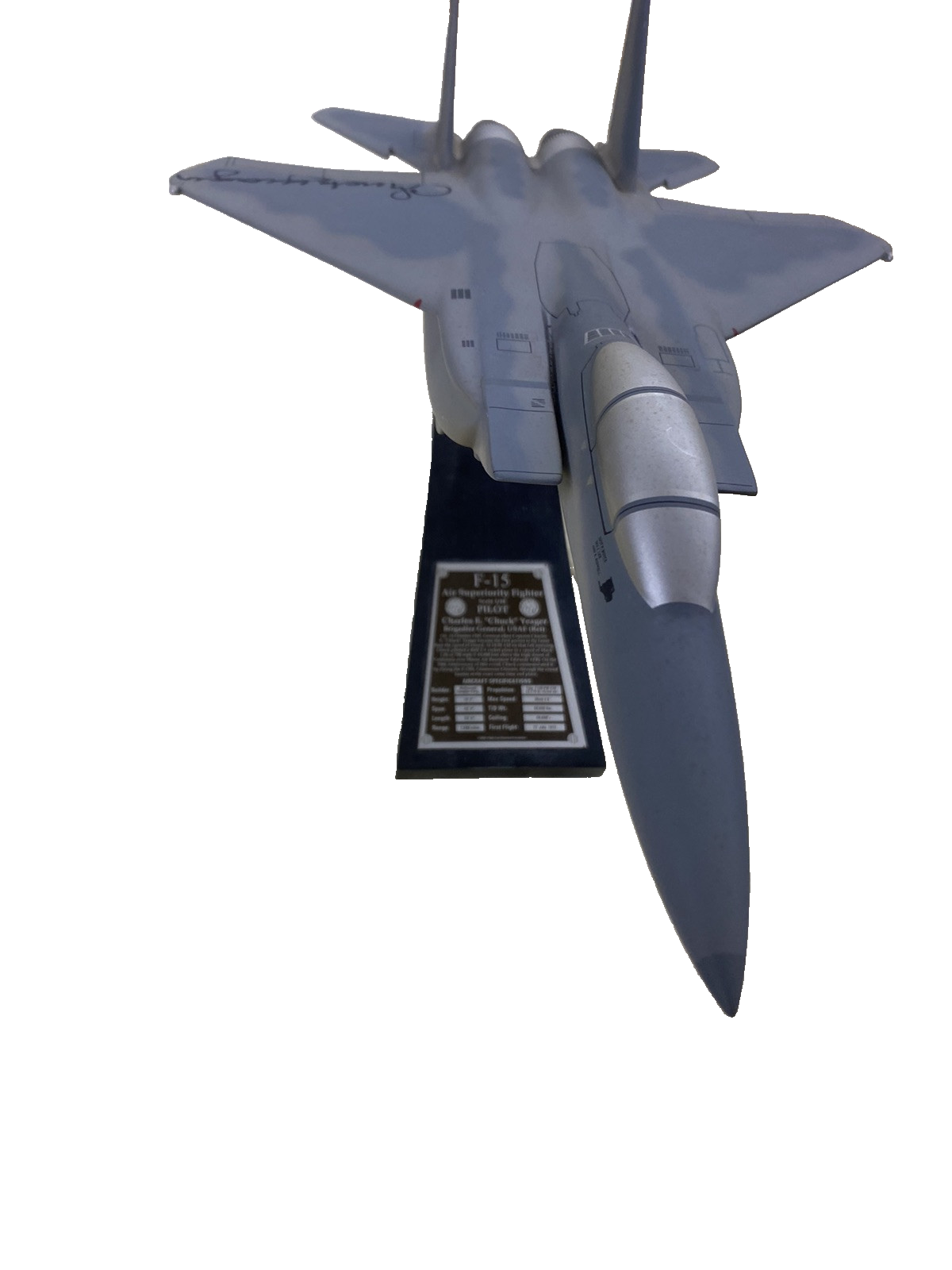 ES 215:    F 15 Jet Signed  CHUCK YEAGER  on Stand Airplane Plane  Danbury Mint