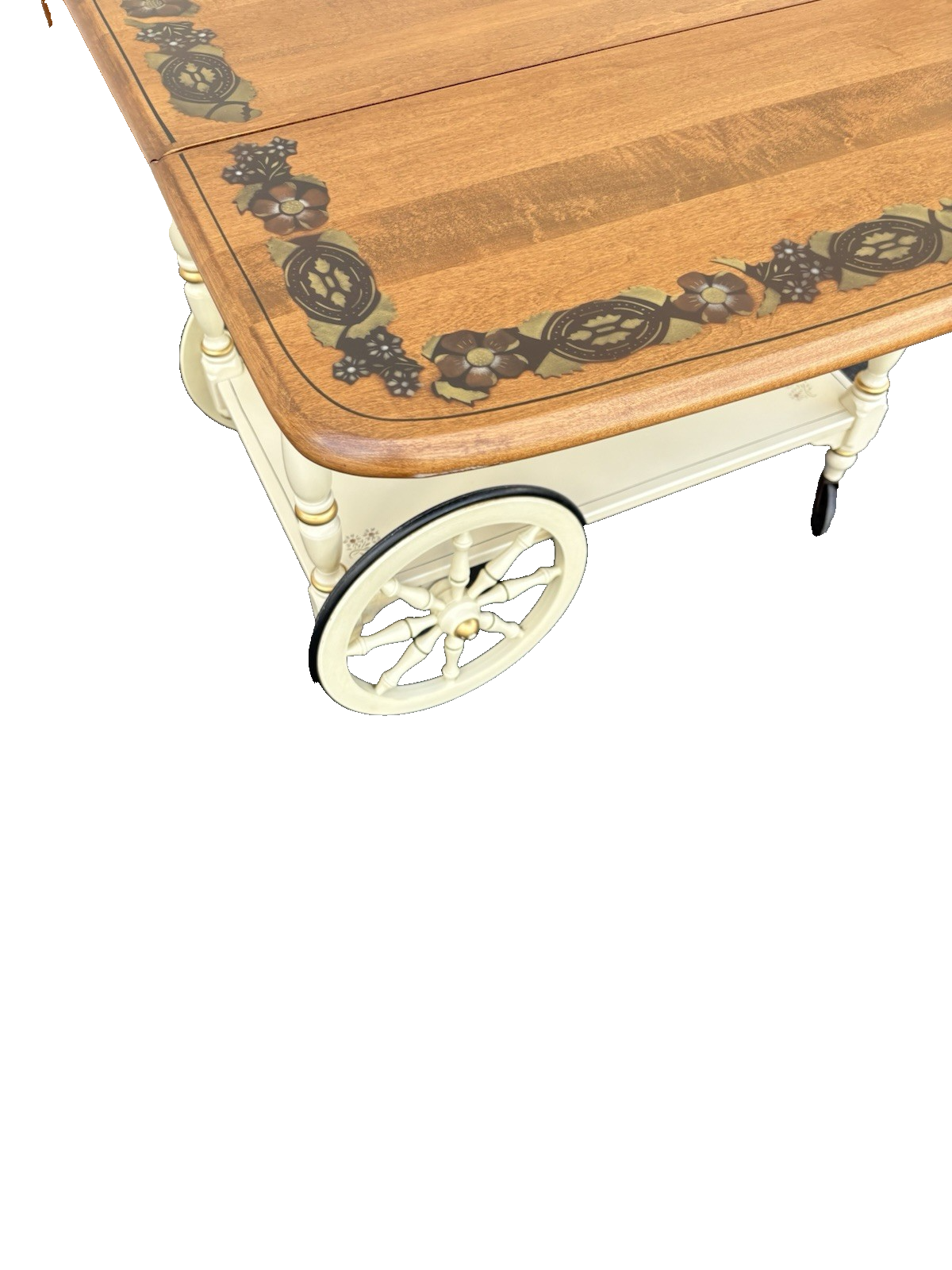 66692  ETHAN ALLEN Stenciled Tea Cart Rolling Dropside Cart